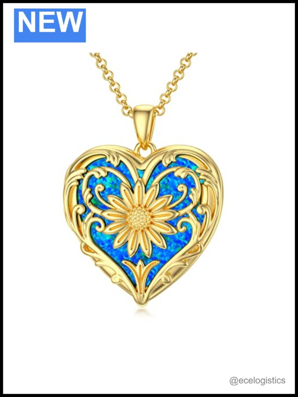 Heart Shaped Sunflower Locket Necklace 18k Gold Plated Silver Opal Photo Jewelry